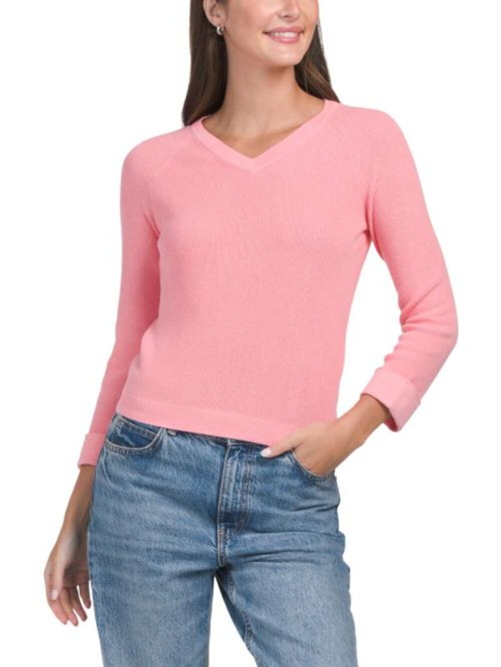 WINDSOR & WHITE Cotton Shaker Knit V-neck Sweater